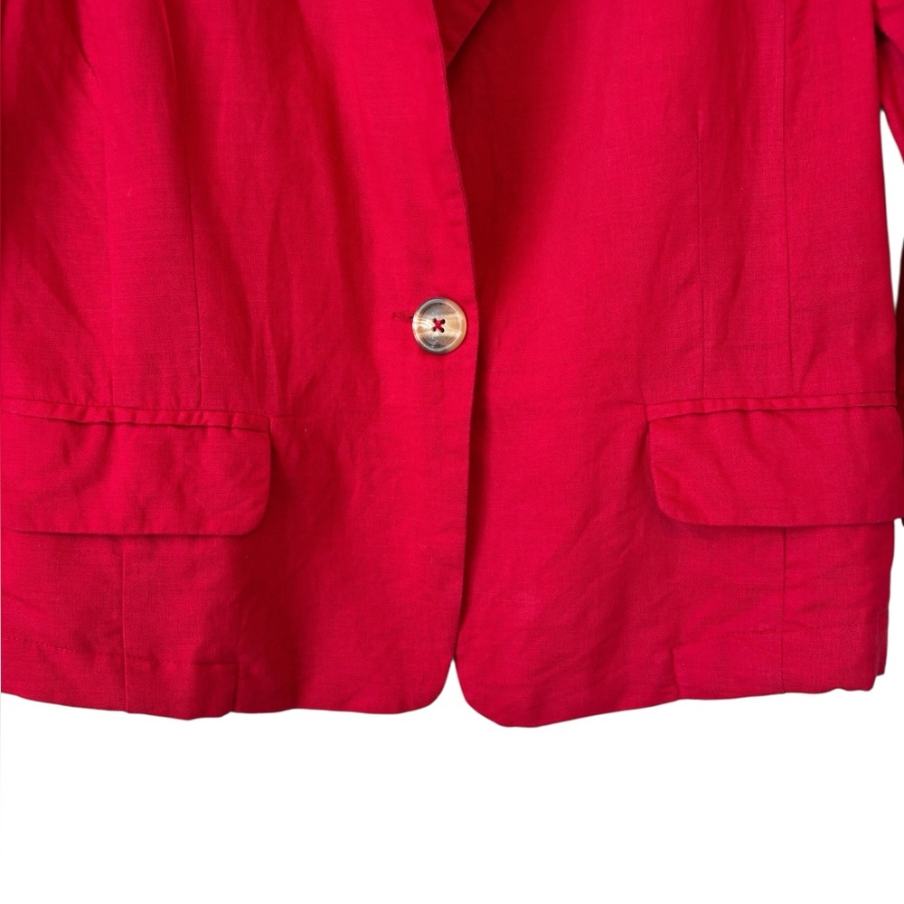 Body Central Red Linen Cotton Blend Blazer Jacket Md Ruched Sleeves Lightweight - Picture 4 of 7